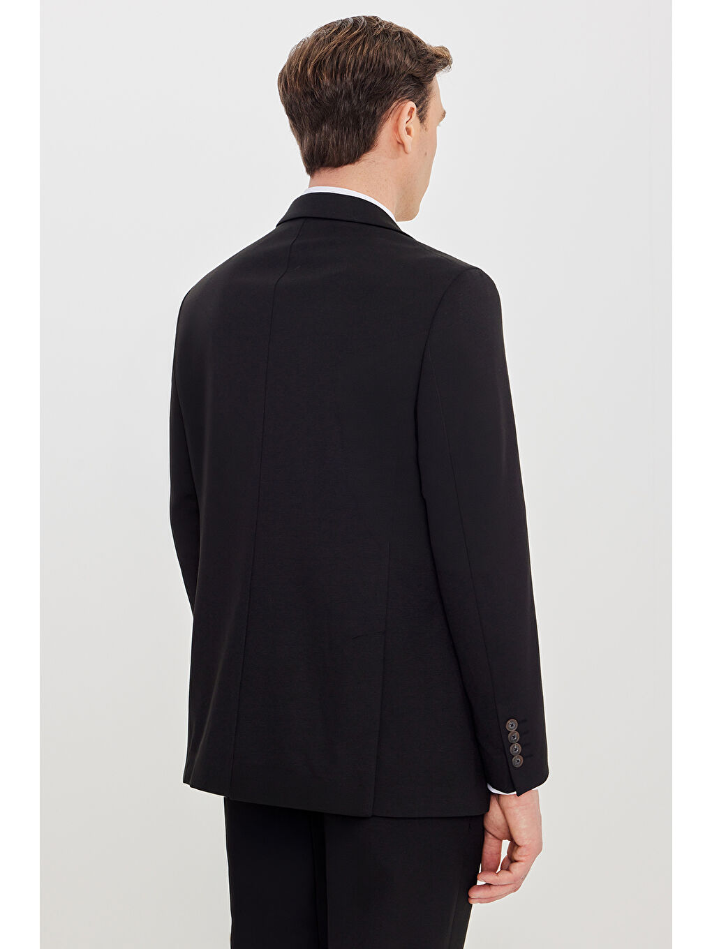 Erkek Siyah Slim Fit Kırlangıç Yaka Beli Bağlamalı Yan Cepli Takım Elbise-5