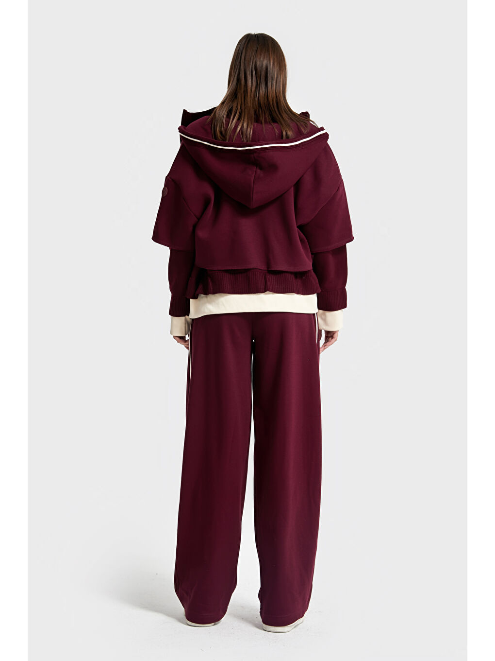 Kadın Bordo Renk w5-35 Örme Kumaş Polar ve Eşofman Alt Üst 2'li Tasarım Takım-3