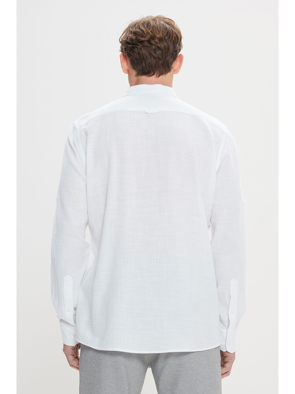 Erkek Beyaz Slim Fit Dar Kesim %100 Pamuk Düğmeli Yaka Gömlek-4