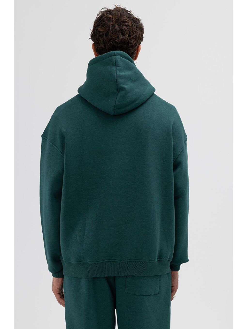 Yeşil Basic Oversize Kapüşonlu Sweatshirt Nefti-5
