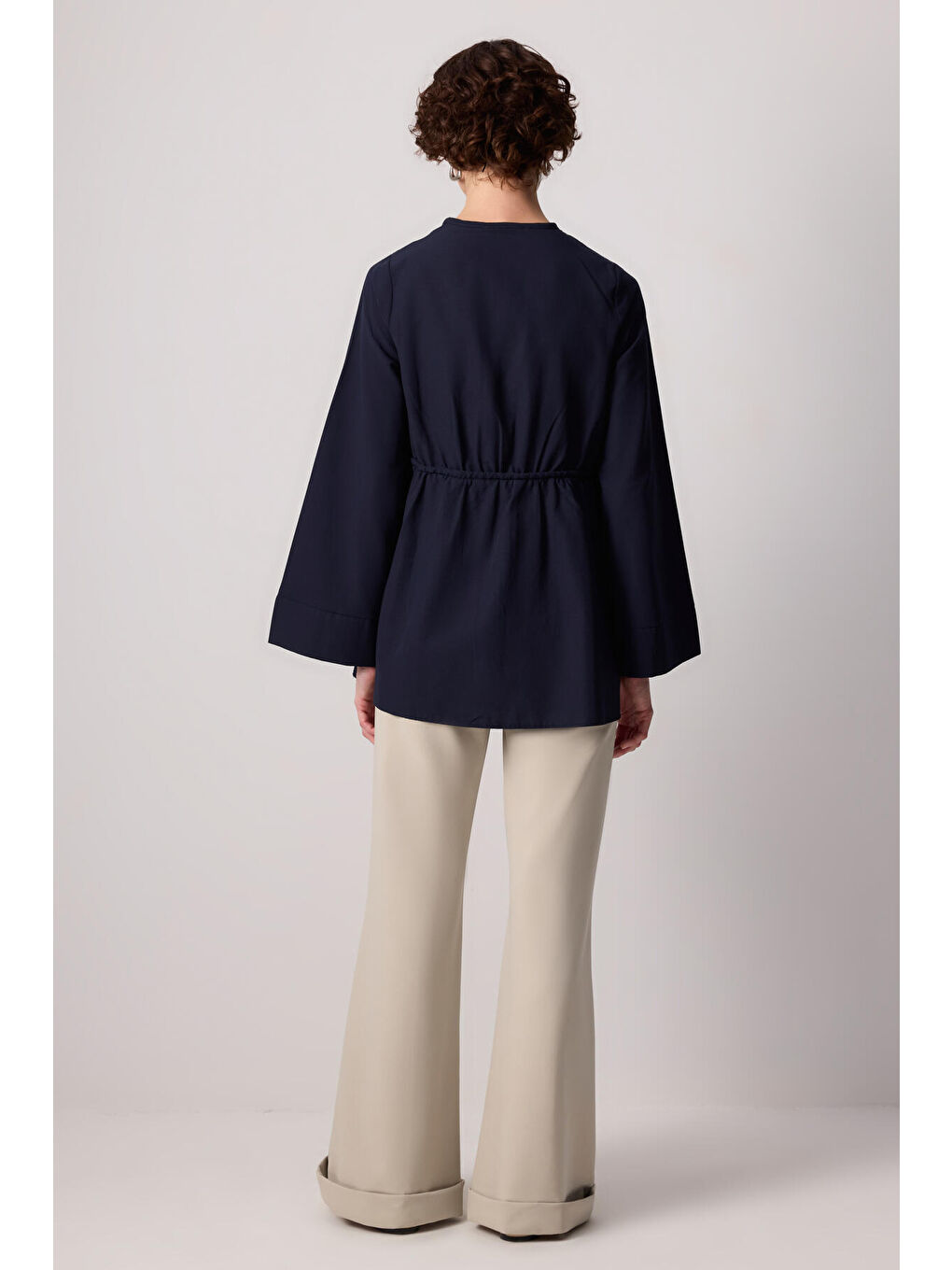 Lacivert Önü Büzgülü Poplin Kimono-4