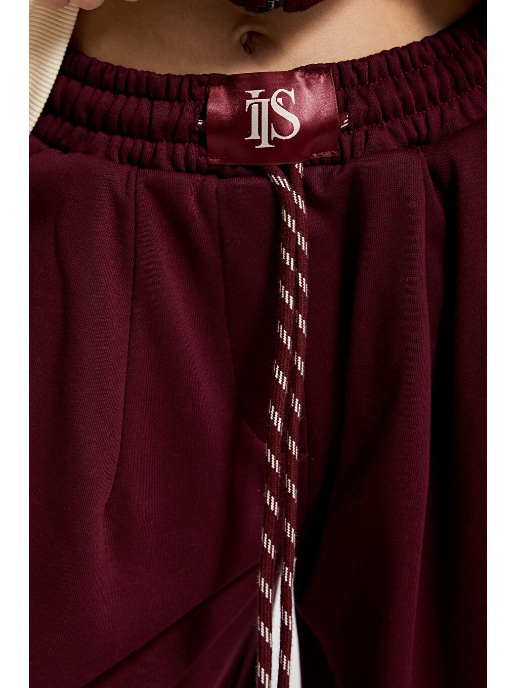 Kadın Bordo Renk w5-35 Örme Kumaş Polar ve Eşofman Alt Üst 2'li Tasarım Takım-4