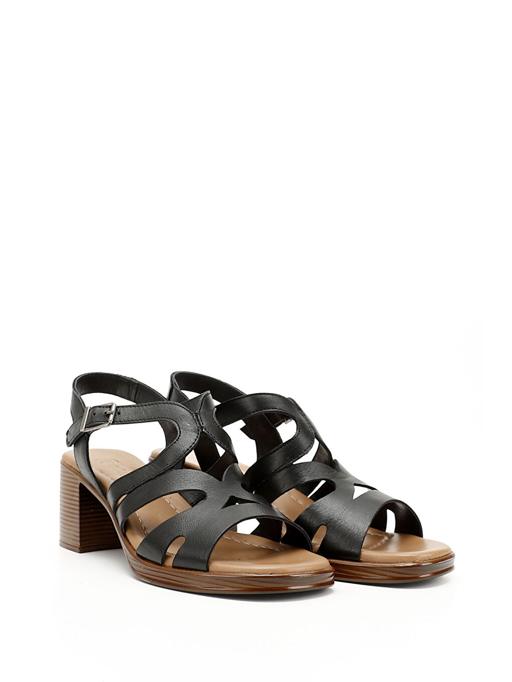 Mor Kadın ZÜMRÜT-SİYAH Kalın Topuklu Hakiki Deri Sandalet-1