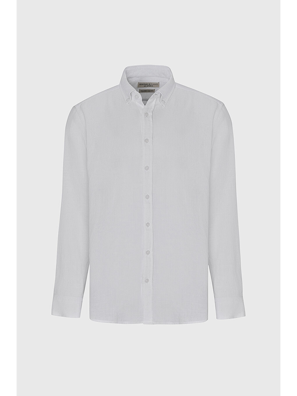 Erkek Beyaz Slim Fit Dar Kesim %100 Pamuk Düğmeli Yaka Gömlek-5