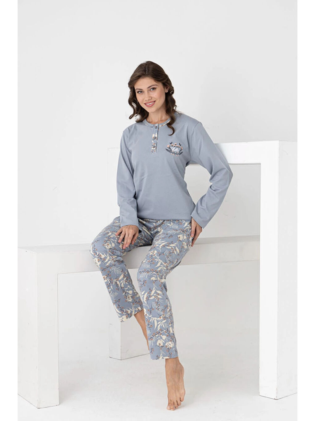 Bej Desenli Kadın Pijama Takımı 3102