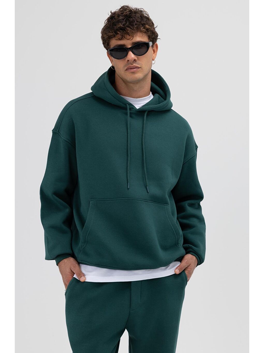 Yeşil Basic Oversize Kapüşonlu Sweatshirt Nefti-6