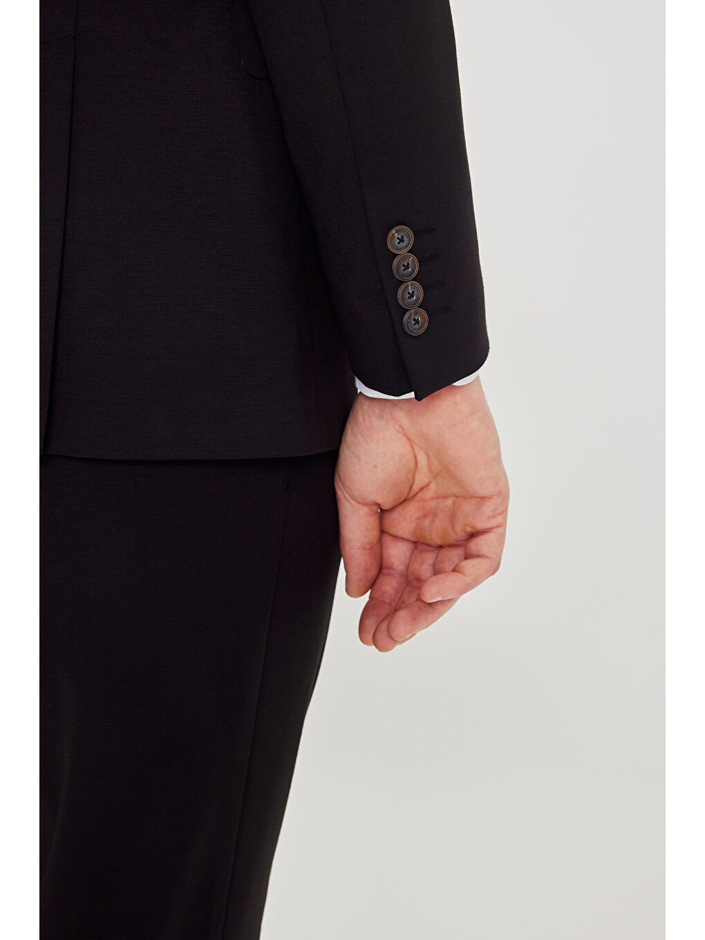 Erkek Siyah Slim Fit Kırlangıç Yaka Beli Bağlamalı Yan Cepli Takım Elbise-6