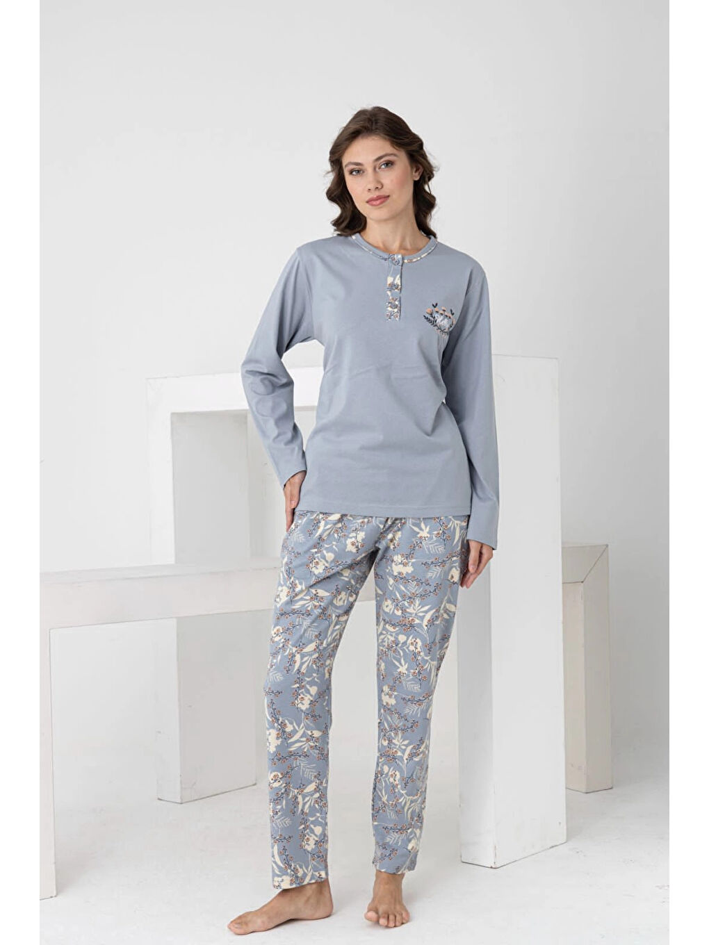 Bej Desenli Kadın Pijama Takımı 3102-1