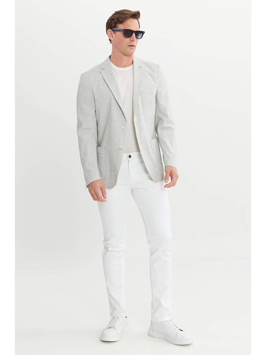 Erkek Gri Keten Slim Fit Dar Kesim Mono Yaka Cepli Desenli Magic Ceket-1