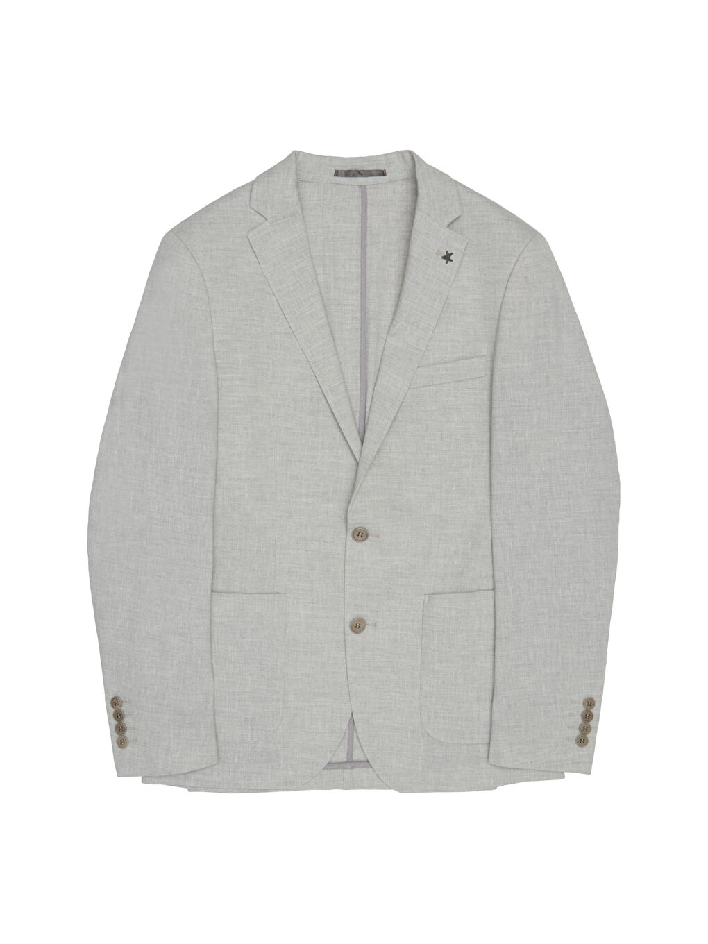 Erkek Gri Keten Slim Fit Dar Kesim Mono Yaka Cepli Desenli Magic Ceket-5