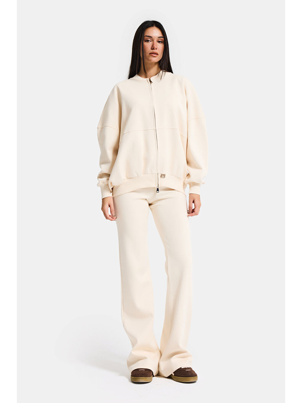 Kadın Ekru s6-105 Alt Üst Sweatshirt Polar Yürüyüş Pantolonu 2'li Tasarım Takım-5