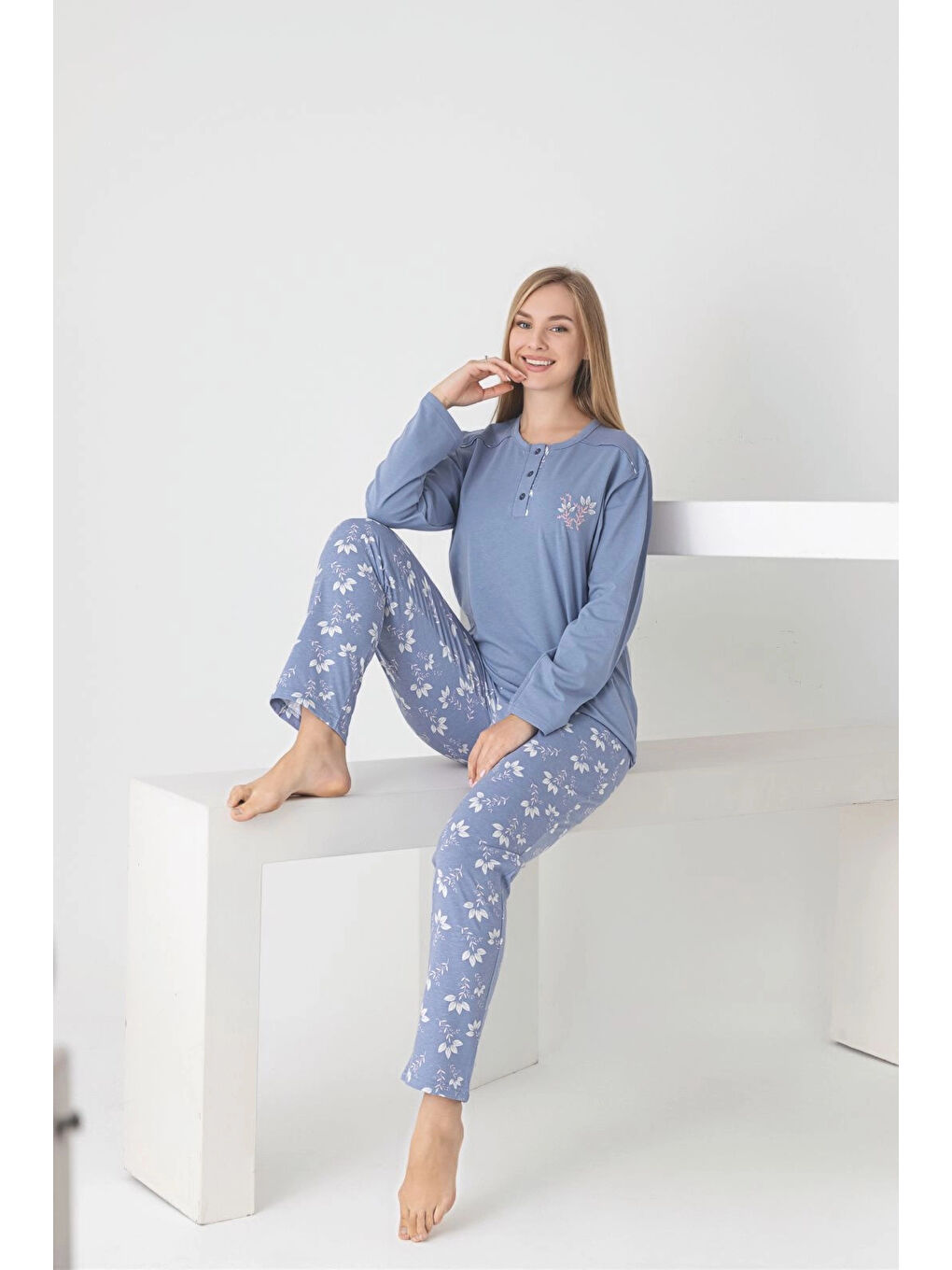 Lila Desenli Kadın Pijama Takımı 3101-1