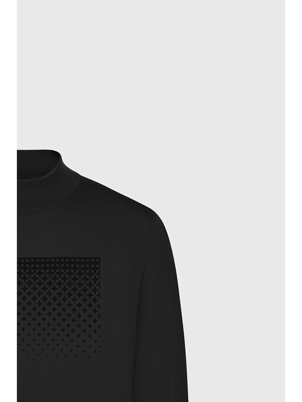 Erkek Siyah %100 Pamuk Standart Fit Yarım Balıkçı Yaka Baskılı Triko Kazak-6