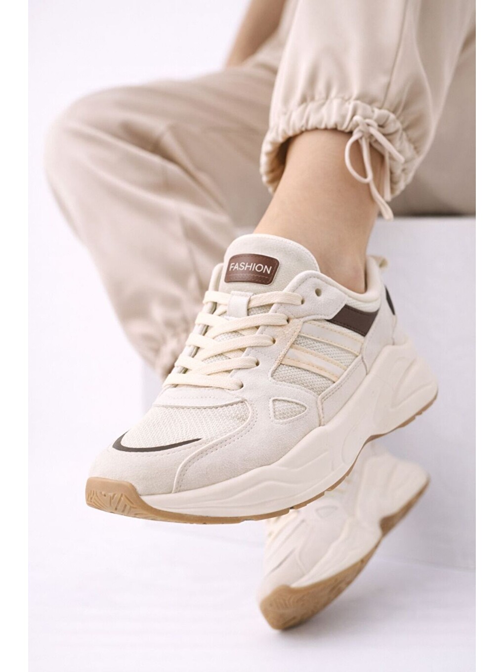 Kahverengi Unısex Kalın Tabanlı Bağcıklı Rahat Sneaker Spor Ayakkabı –nefes Alabilen Yapı, Trend Model-1