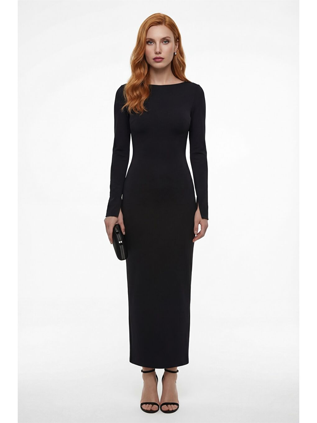 Kadın Siyah Sırt Detaylı Maxi Abiye Elbise