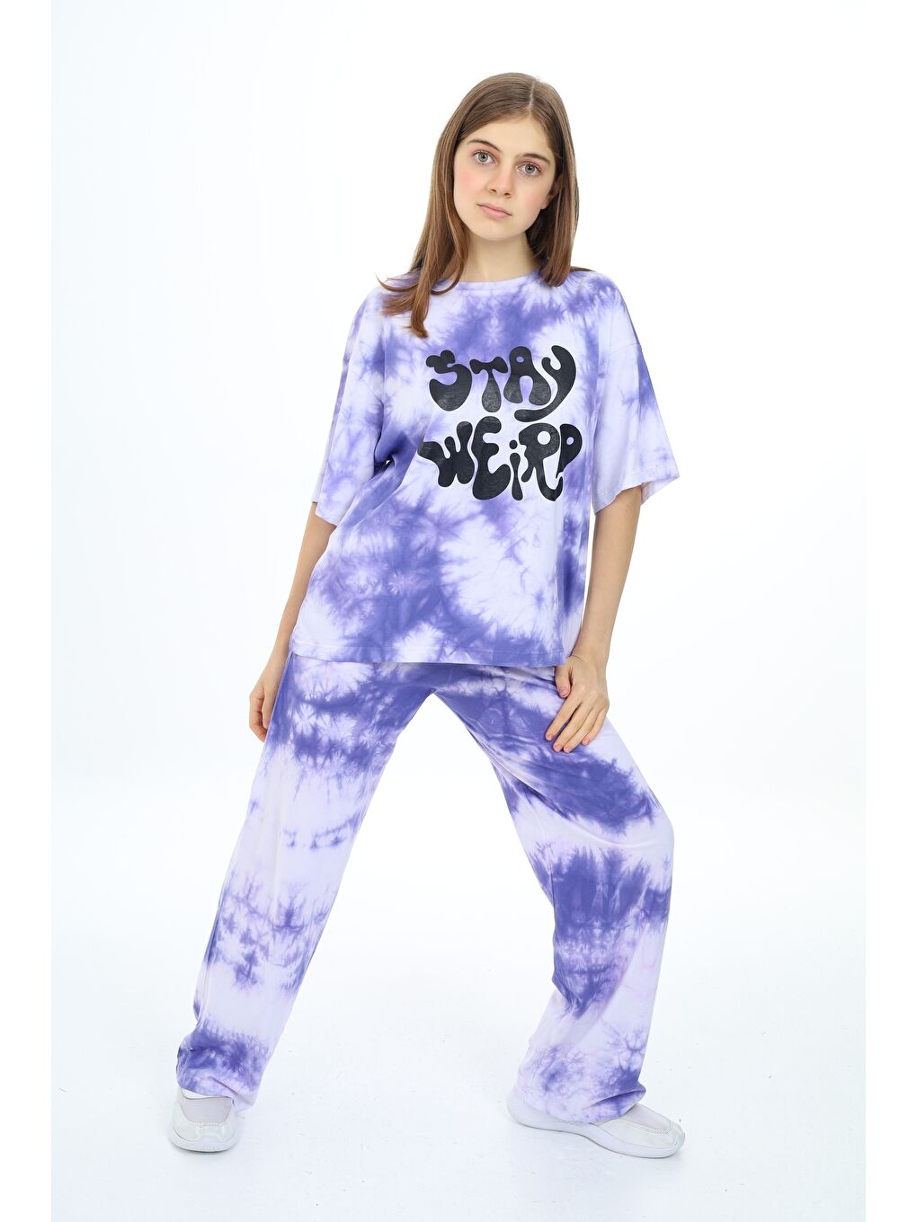 Lila Kız Çocuk Batik Baskılı Alt-Üst Takım 12152