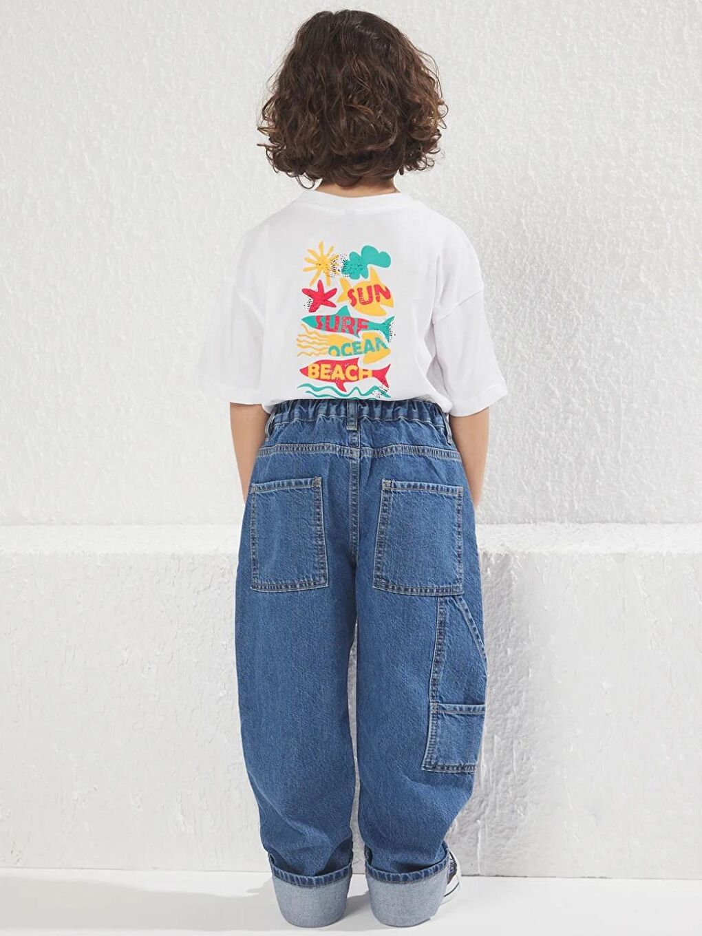 Erkek Çocuk Mavi Renk Baggy Carpenter Jeans Pantolon-1