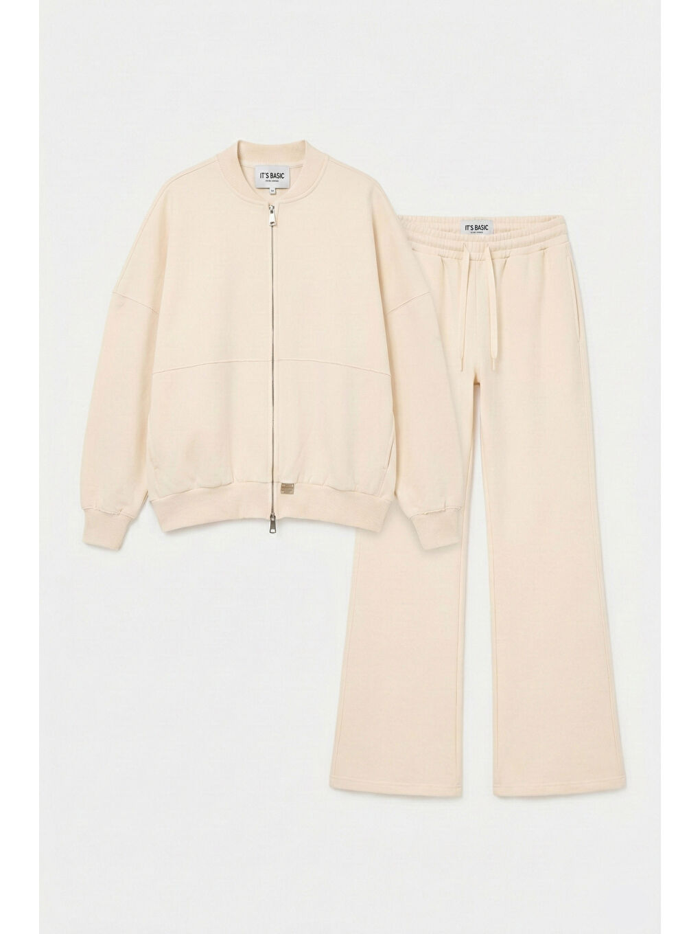 Kadın Ekru s6-105 Alt Üst Sweatshirt Polar Yürüyüş Pantolonu 2'li Tasarım Takım-6