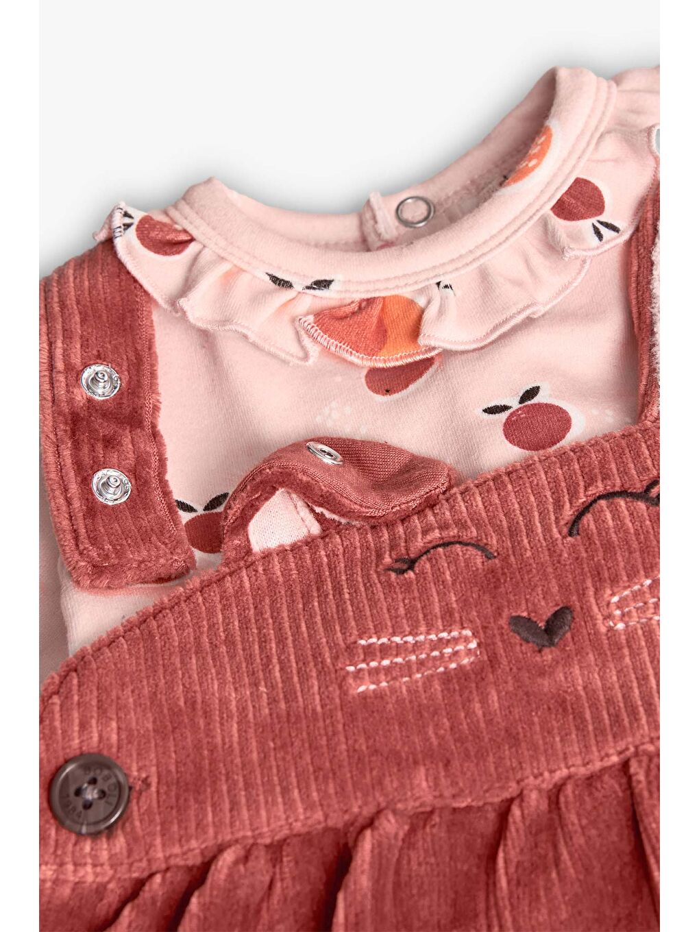 Pembe Kız Bebek Tavşan Nakışlı Elbise Set-7