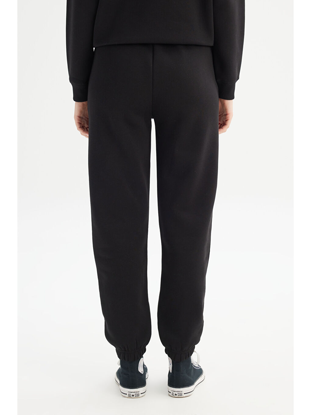 Siyah Pamuklu Regular Fit Normal Kesim Cepli Jogger Sweatpant-4