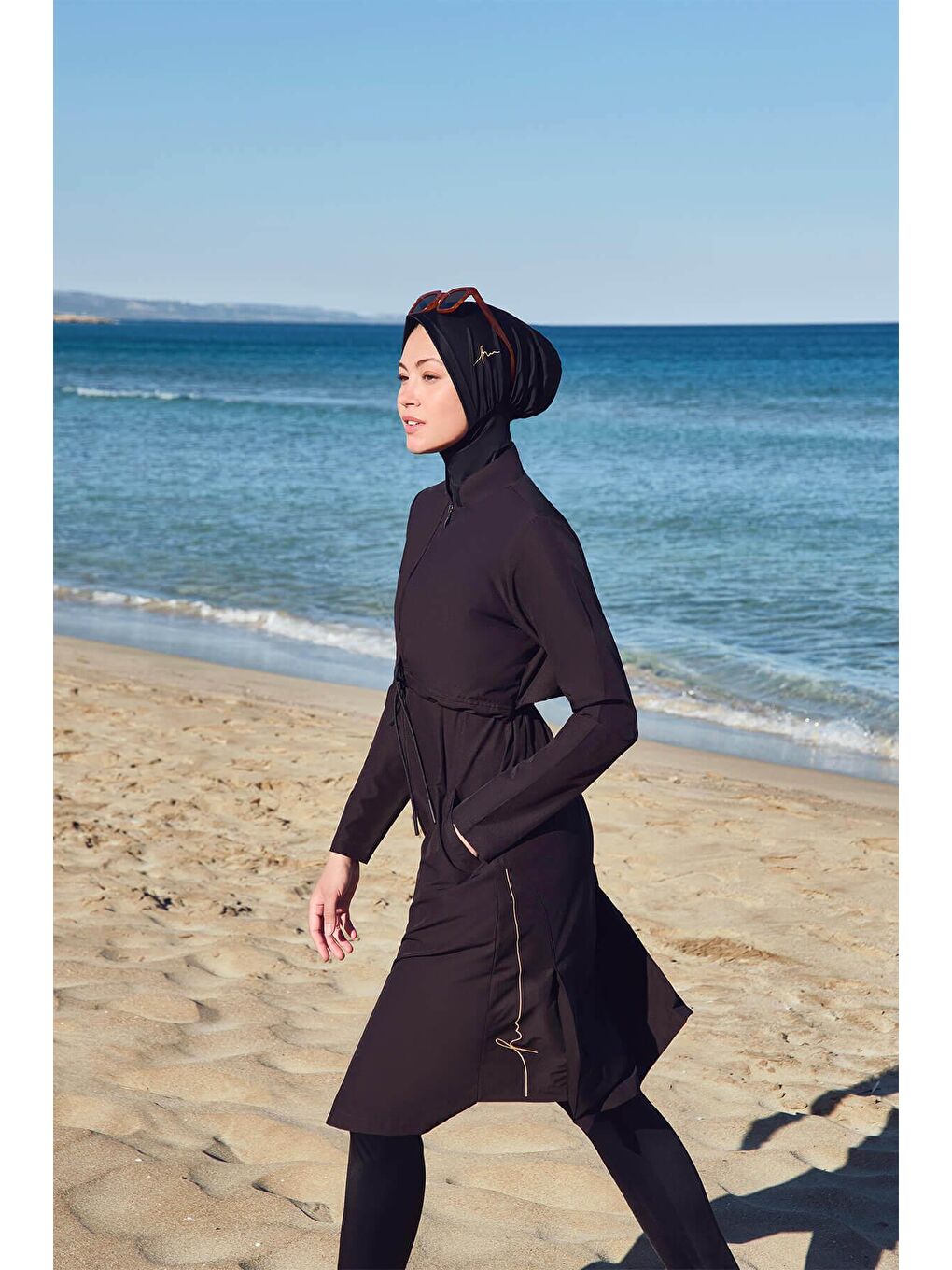 Esa Kordon Detaylı Siyah Tam Tesettür Mayo Üstü 2991