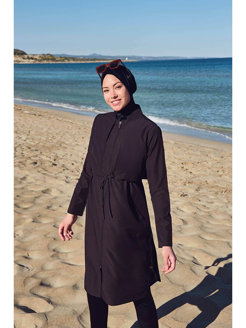 Esa Kordon Detaylı Siyah Tam Tesettür Mayo Üstü 2991-1