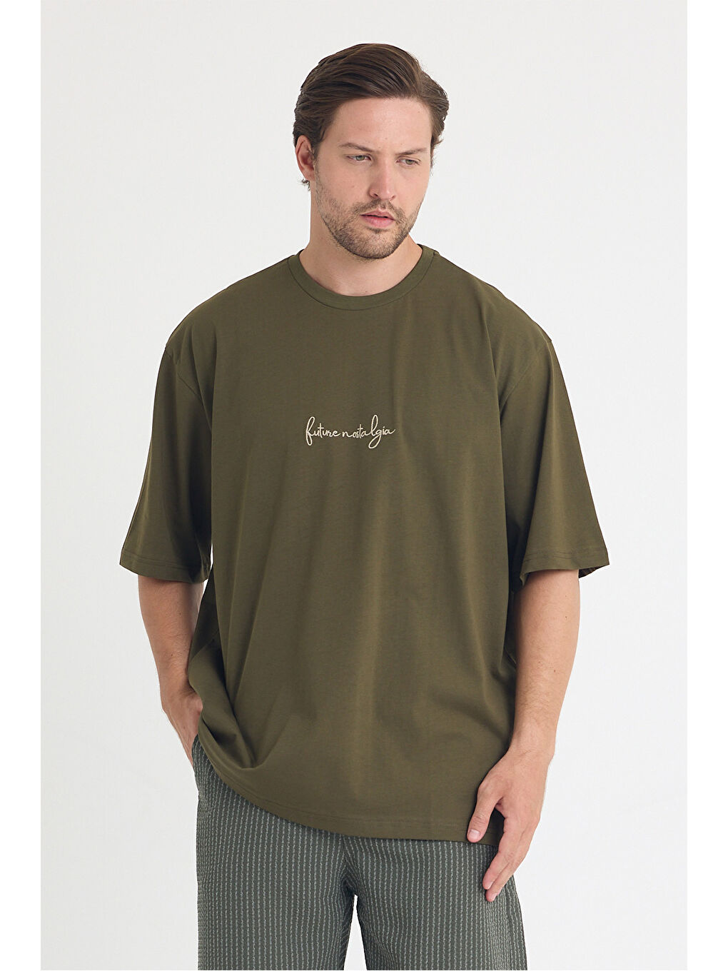 Erkek Relaxed 004 Oversize Haki T-Shirt-2