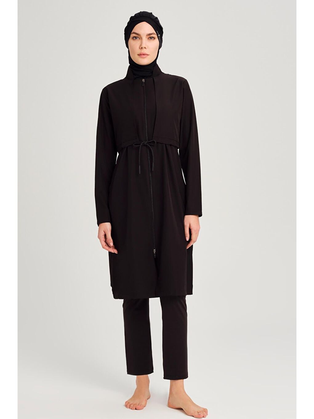 Esa Kordon Detaylı Siyah Tam Tesettür Mayo Üstü 2991-2