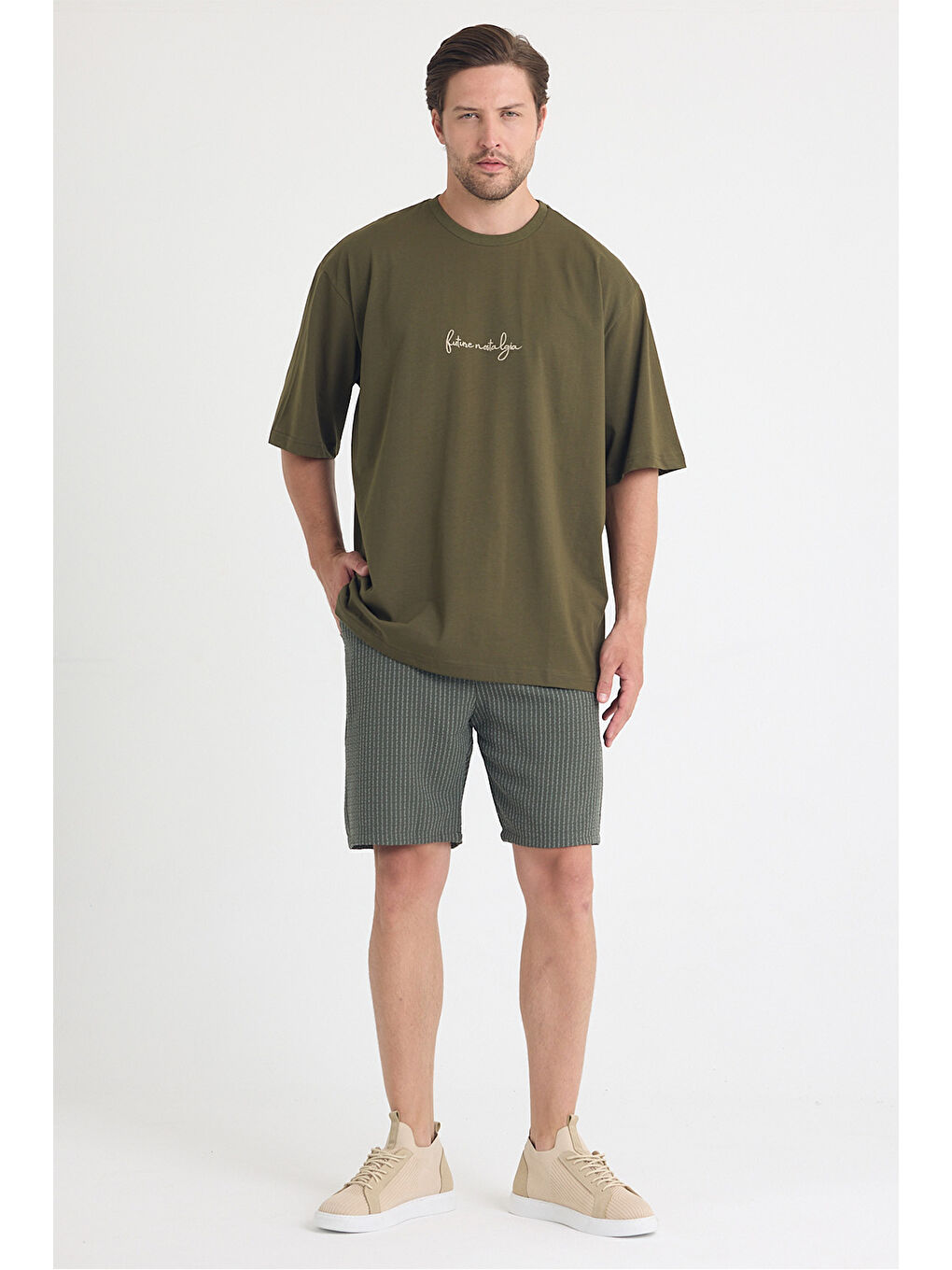 Erkek Relaxed 004 Oversize Haki T-Shirt-3