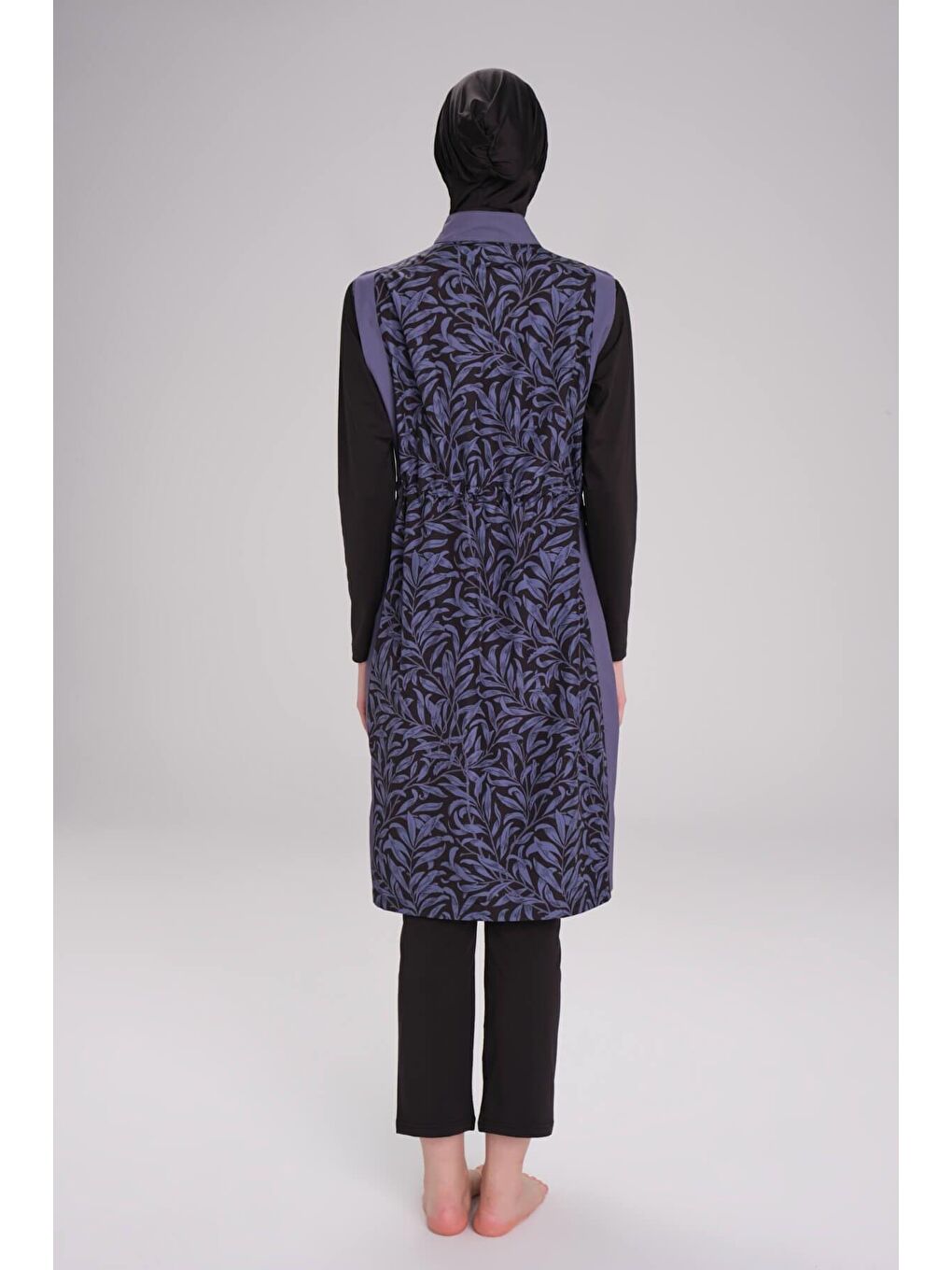 Şerit Detaylı Jileli Siyah 5 Parça Tam Tesettür Mayo Takımı 3096-4