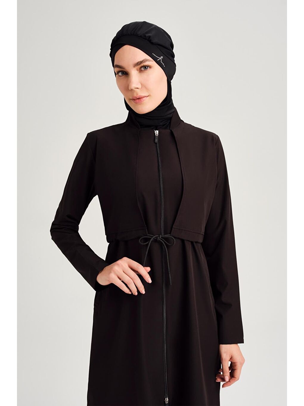 Esa Kordon Detaylı Siyah Tam Tesettür Mayo Üstü 2991-3