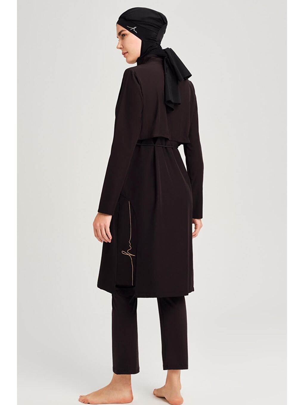 Esa Kordon Detaylı Siyah Tam Tesettür Mayo Üstü 2991-4