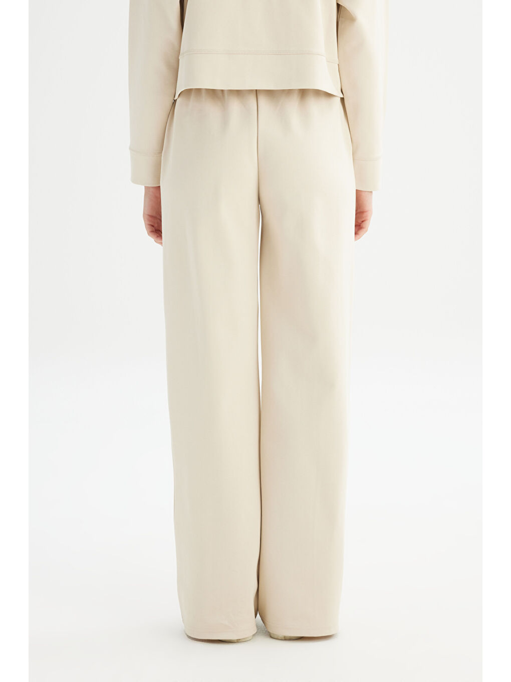 Loose Fit Geniş Paça Bej Pamuklu Esnek Sweatpant-3