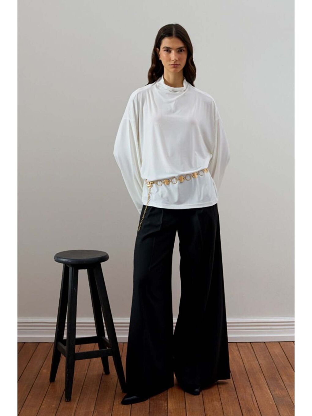 Siyah Pile Detay Palazzo Pantolon-1