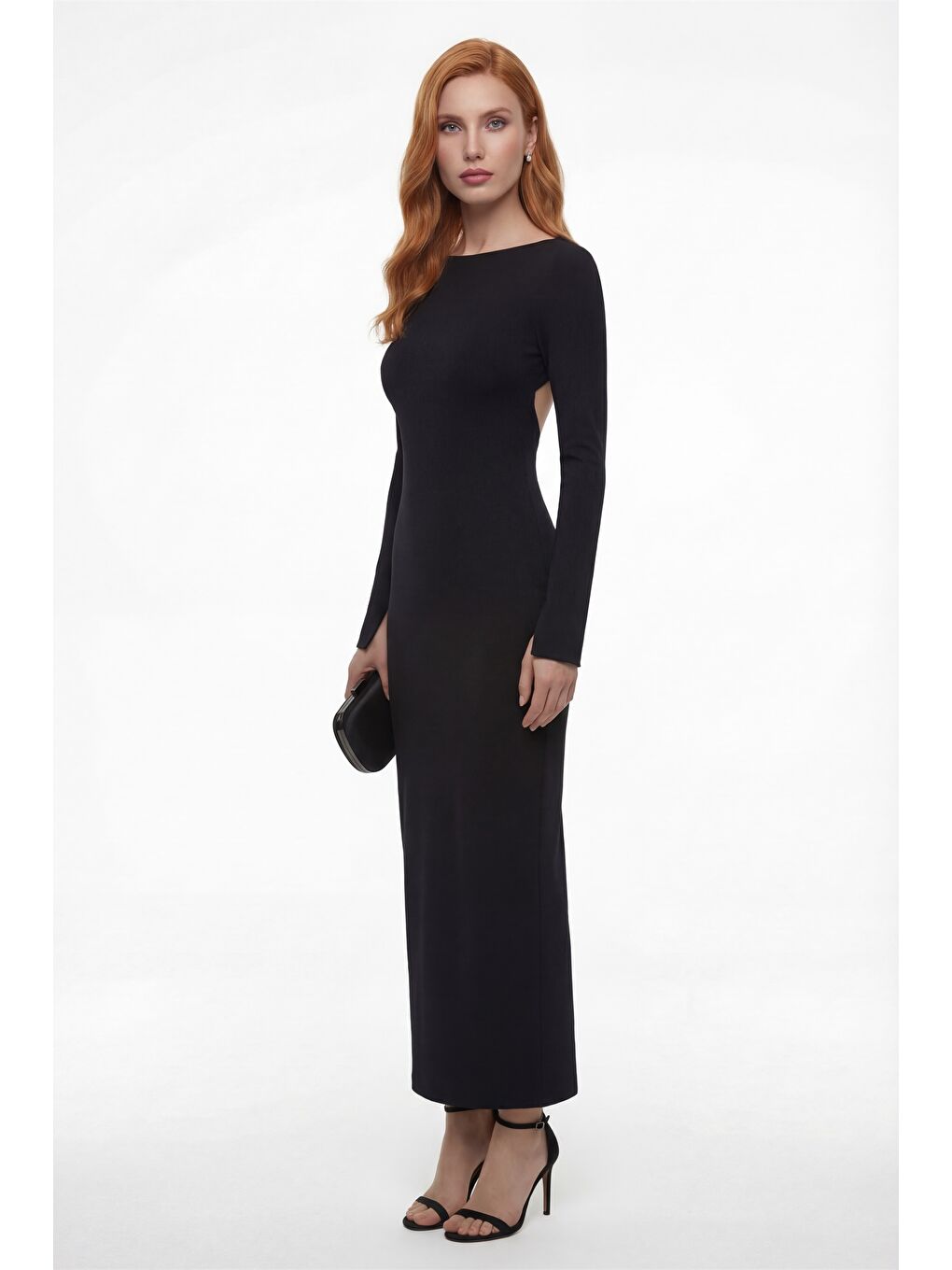 Kadın Siyah Sırt Detaylı Maxi Abiye Elbise-2