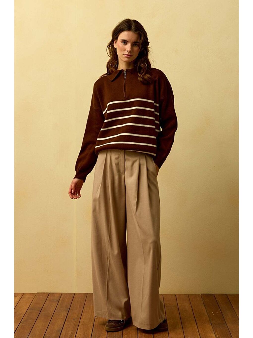 Bej Vizon Pile Detay Palazzo Pantolon