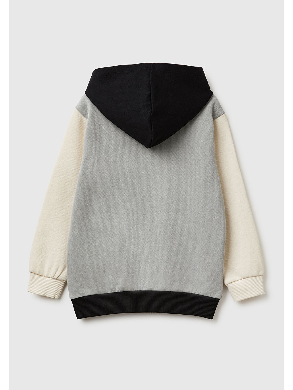 Erkek Çocuk Gri-Krem Önü Logo Baskılı Cepli Nervürlü Kapüşonlu Sweatshirt-1