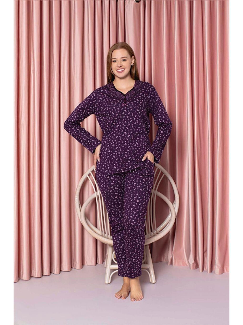 Mor Desenli Kadın Pijama Takımı 3021