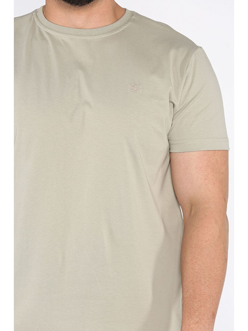 Gri Bisiklet Yaka Nakışlı Erkek Tişört-3