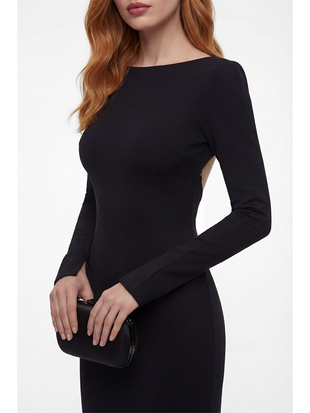 Kadın Siyah Sırt Detaylı Maxi Abiye Elbise-3