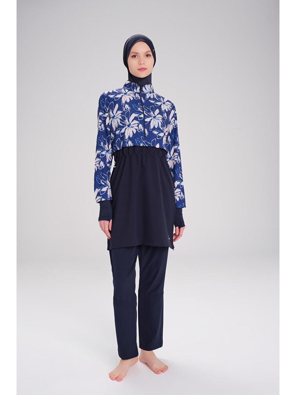 Esila Lacivert Mavi Jileli Tam Tesettür Mayo Üstü 2934-2