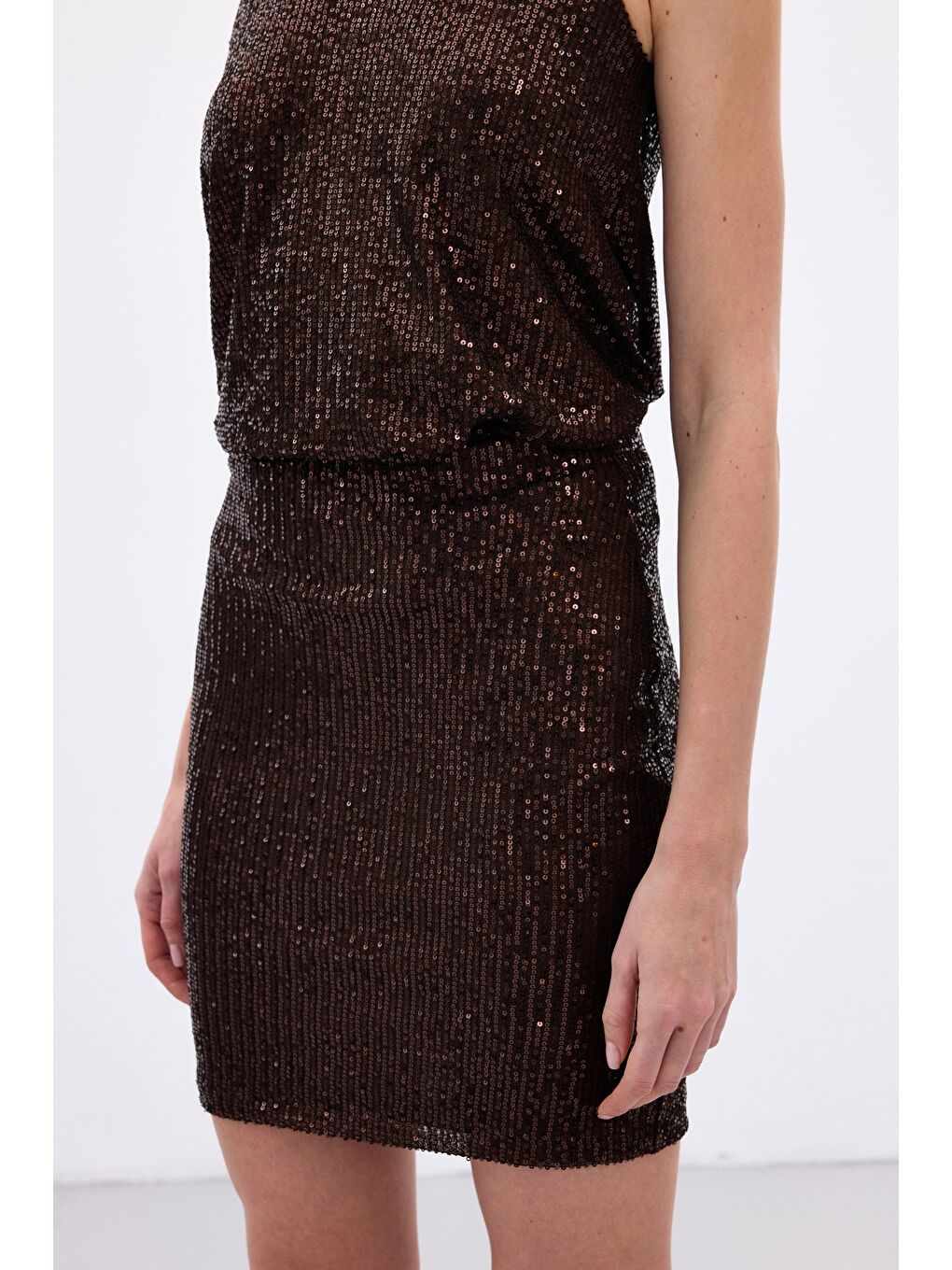 Kahverengi Payetli Mini Etek - Kahve-6