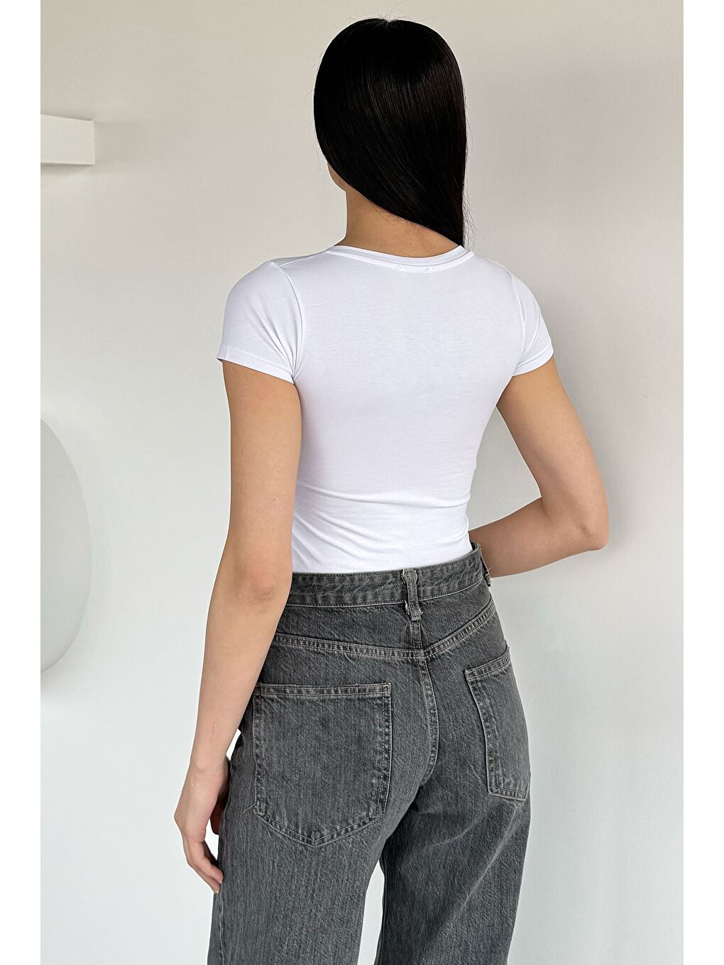 Beyaz Kadın V Yaka Elastanlı Basic Body Bluz-3