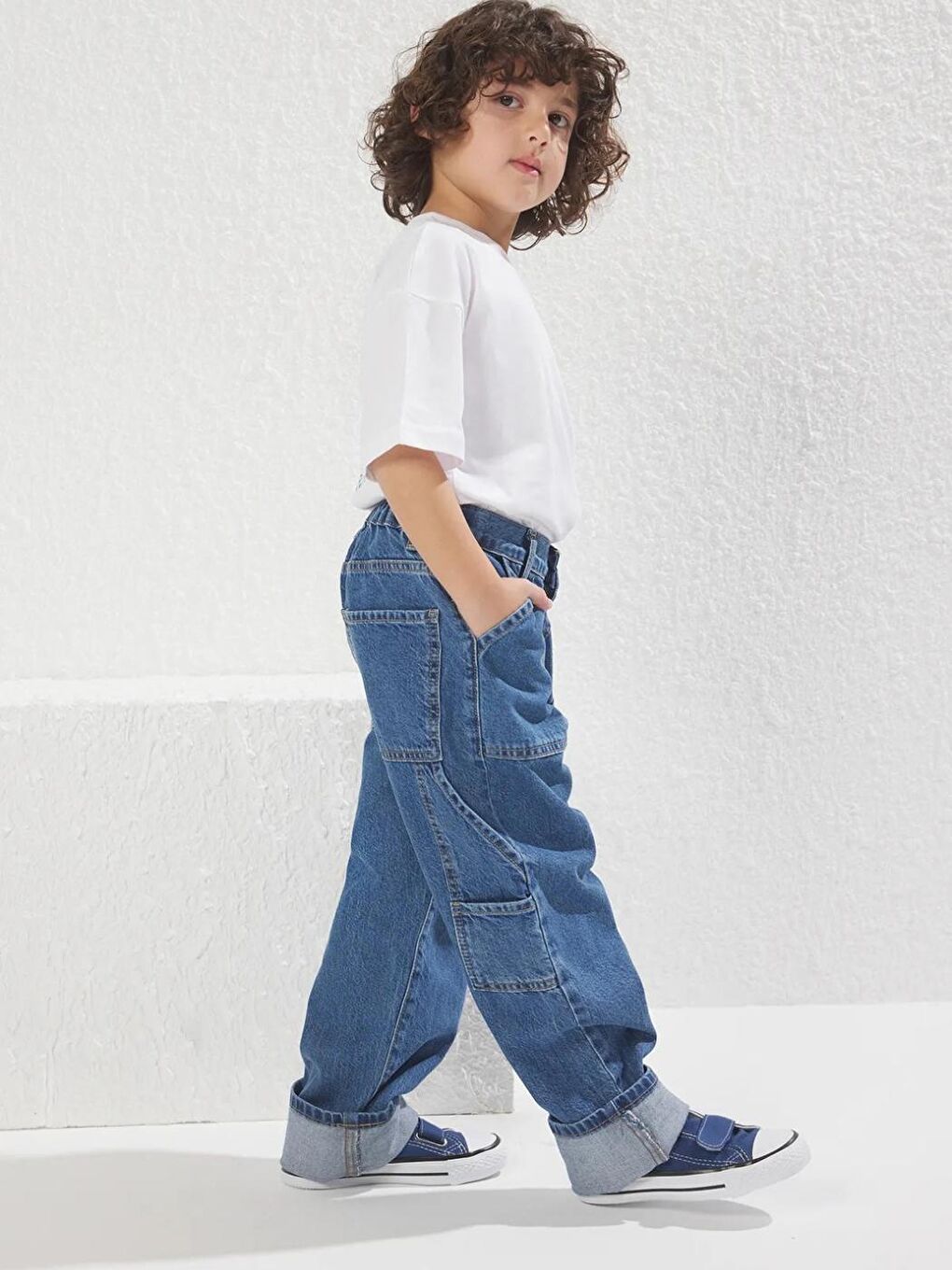 Erkek Çocuk Mavi Renk Baggy Carpenter Jeans Pantolon-4