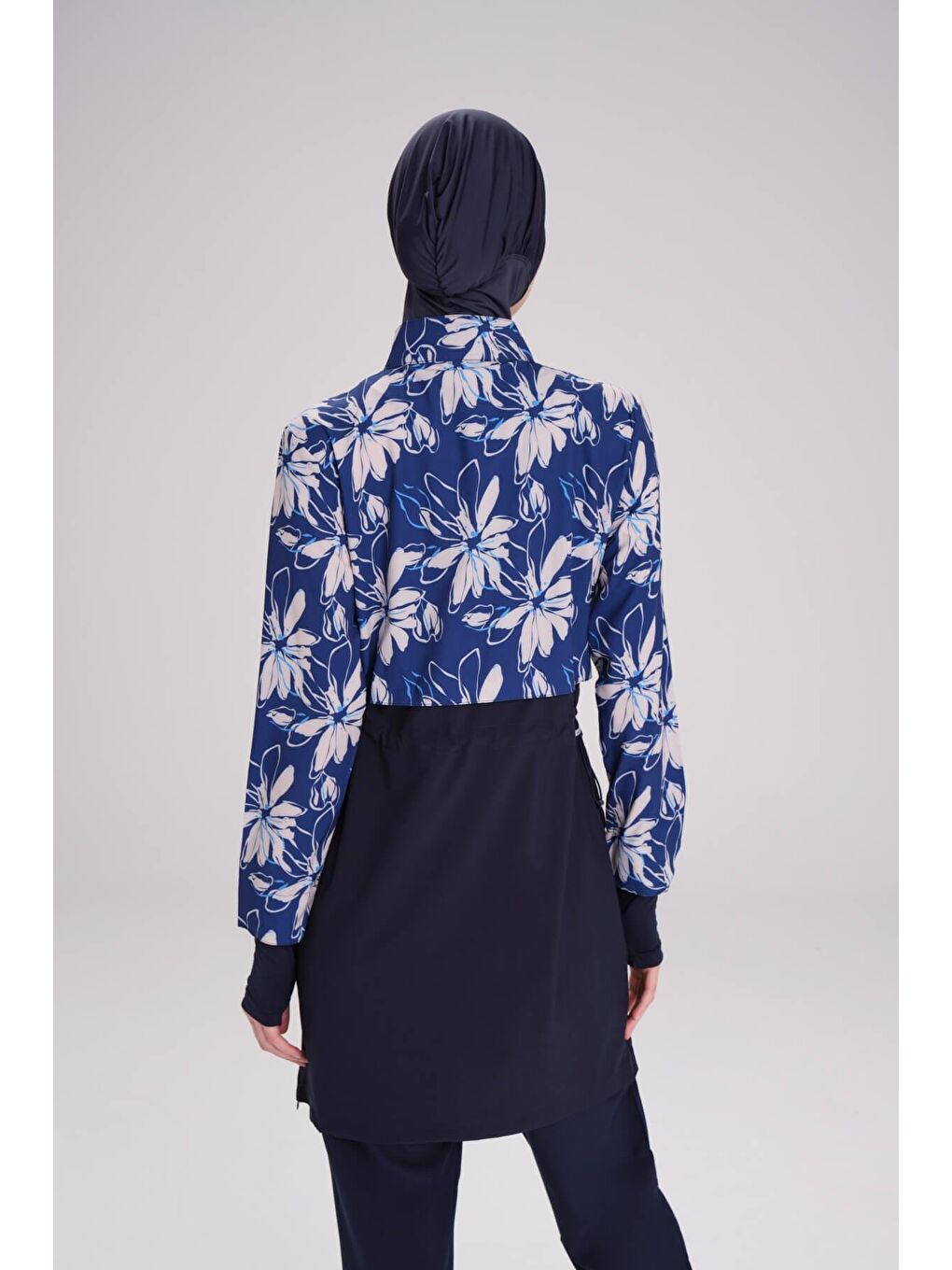 Esila Lacivert Mavi Jileli Tam Tesettür Mayo Üstü 2934-3