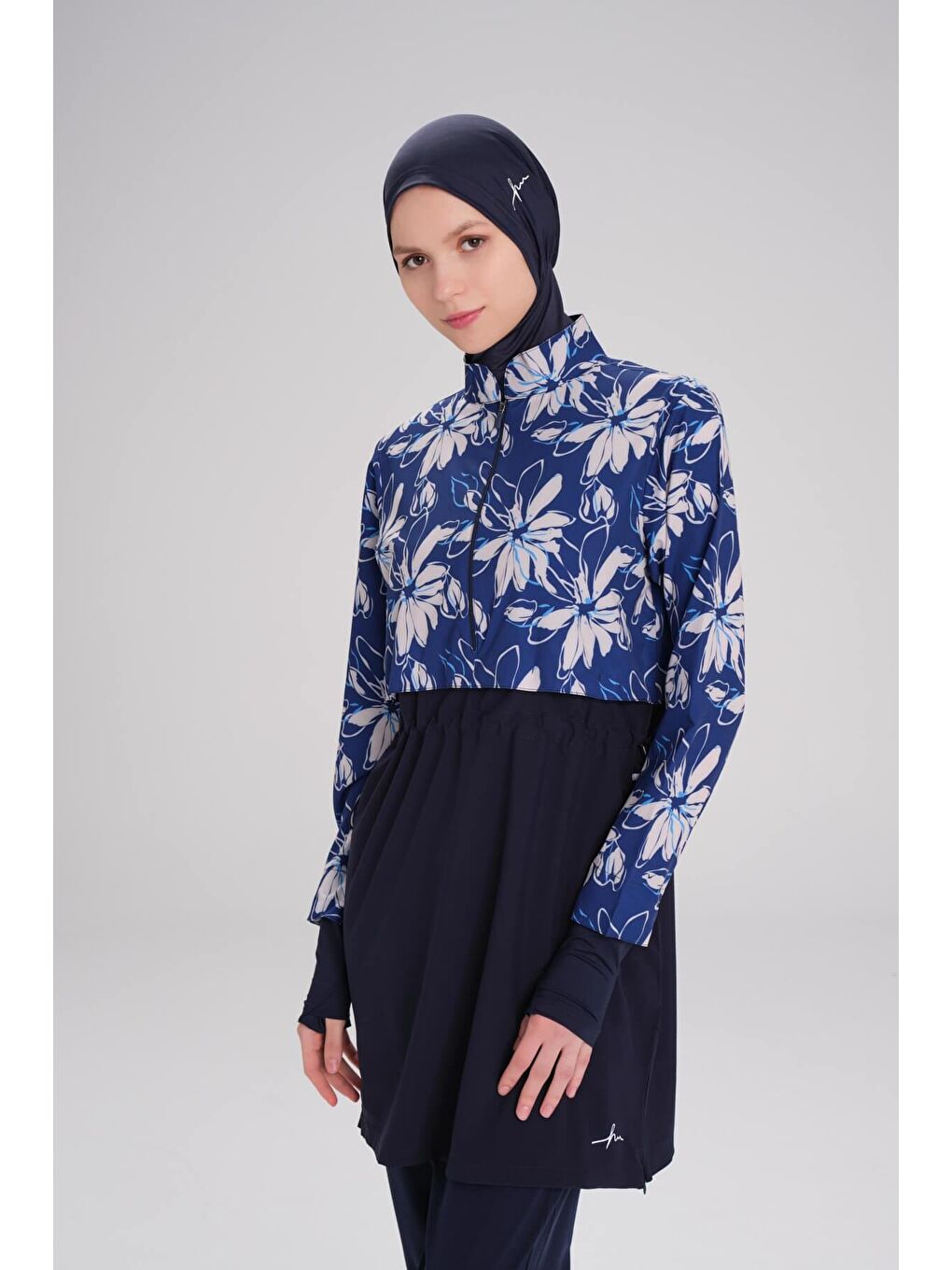 Esila Lacivert Mavi Jileli Tam Tesettür Mayo Üstü 2934-4
