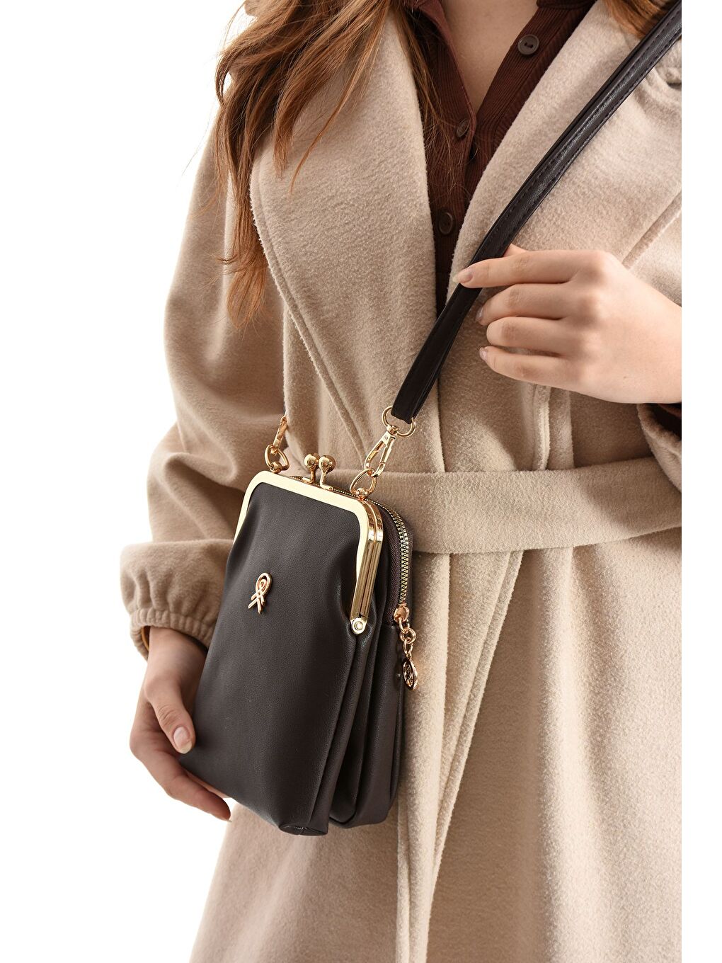 Kilit Kapanma Detaylı Suni Deri Will Kadın Çapraz Çanta Kahverengi