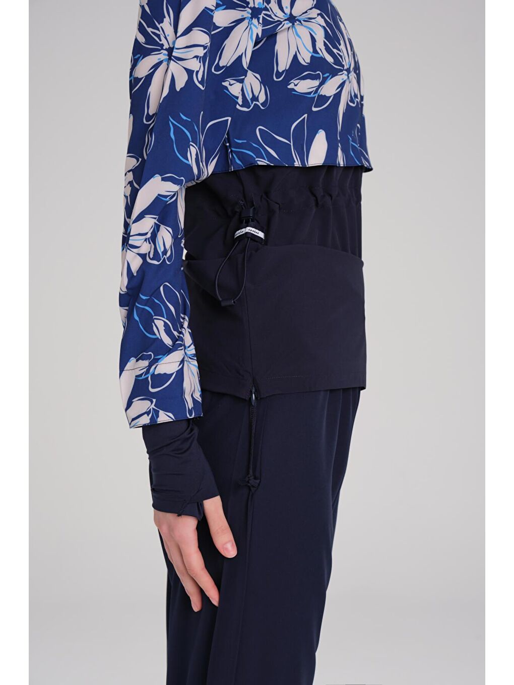 Esila Lacivert Mavi Jileli Tam Tesettür Mayo Üstü 2934-5