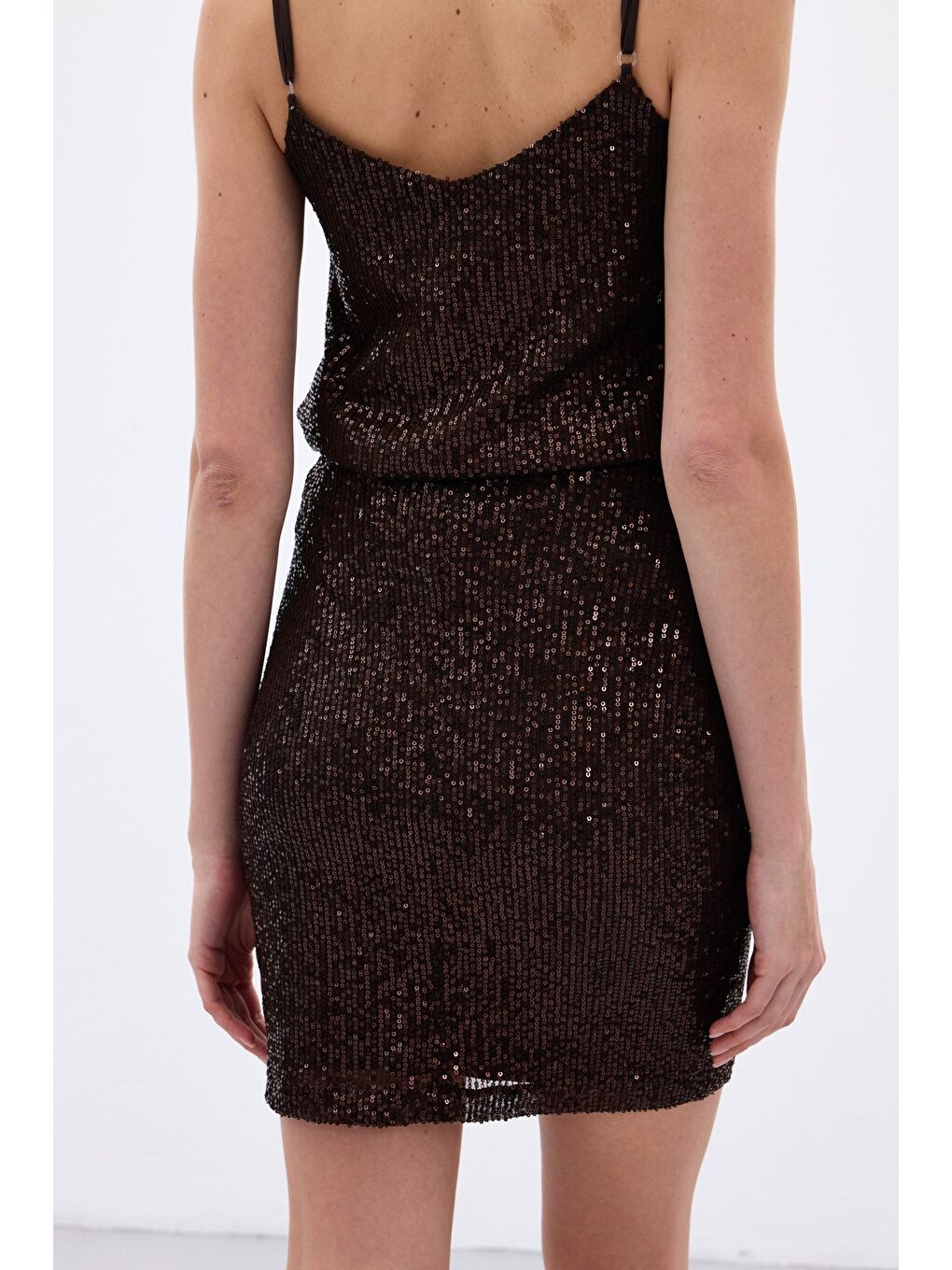 Kahverengi Payetli Mini Etek - Kahve-7