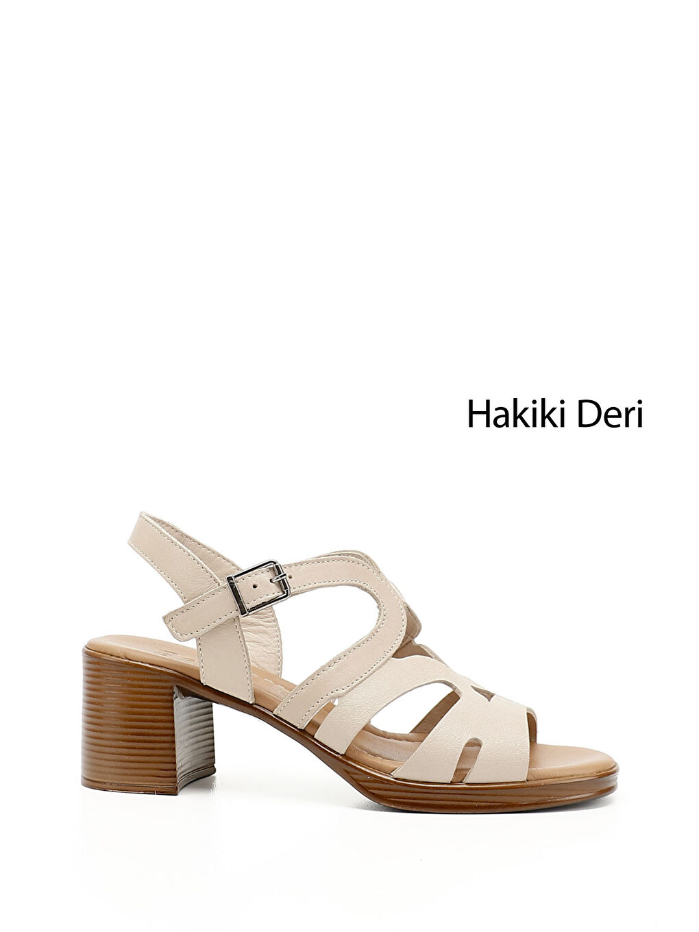 Bej Kadın BEJ-TEN RENGİ Kalın Topuklu Hakiki Deri Sandalet